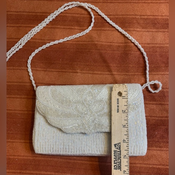 Lisa Loren Vintage Hand Beaded Pearl Evening Bag Bridal Crossbody Ivory - Picture 5 of 11